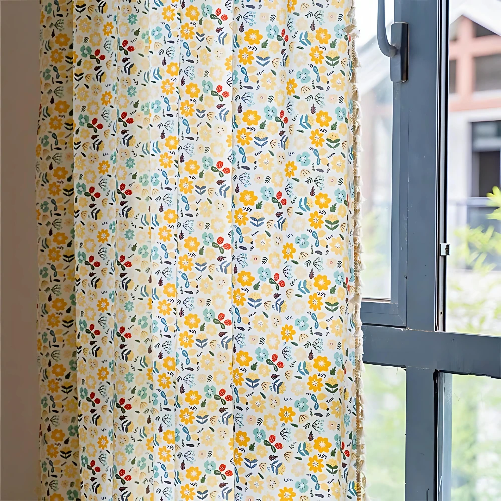 Yellow Flower Tassel Light Filtering Curtain by Casa & Beyond