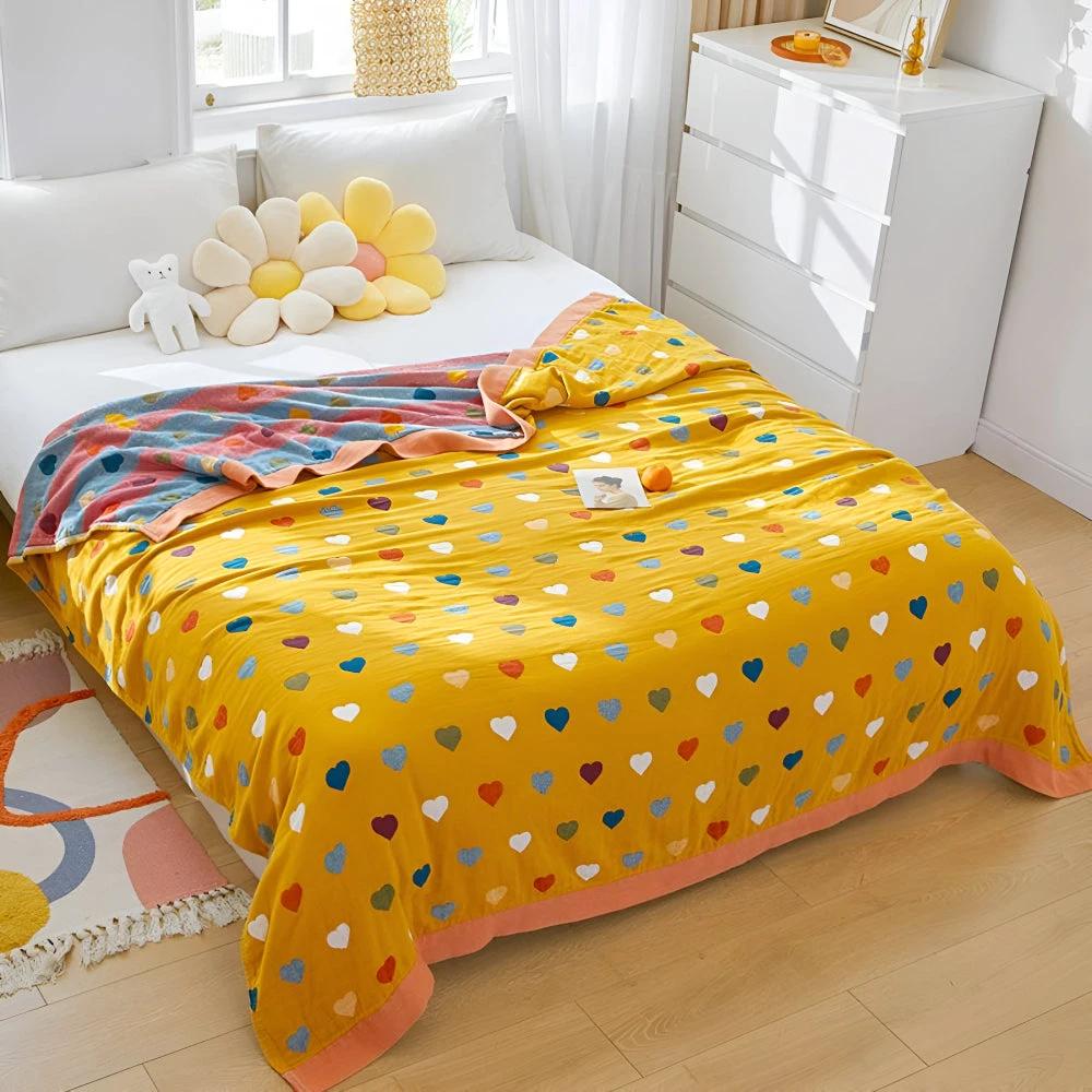 Whimsical Hearts Reversible Cotton Blanket by Casa & Beyond