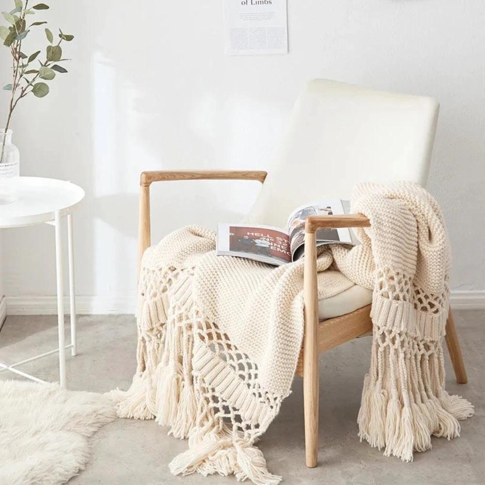 Snug Knit Woven Tassel Blanket by Casa & Beyond