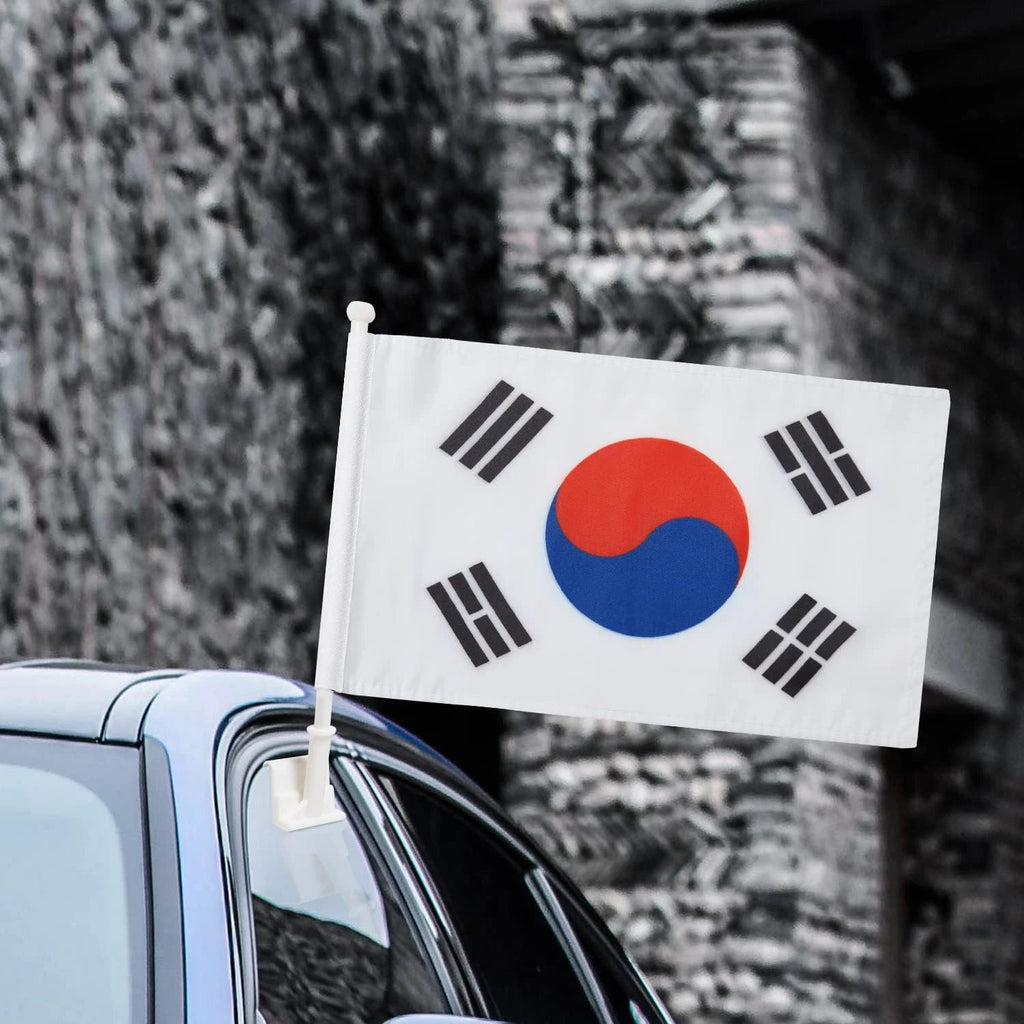 Korean Flag Car Window Flag of South Korean 11X18Inch(28x46cm) 100% Polyester, Strong White Flagpole by flagsshop
