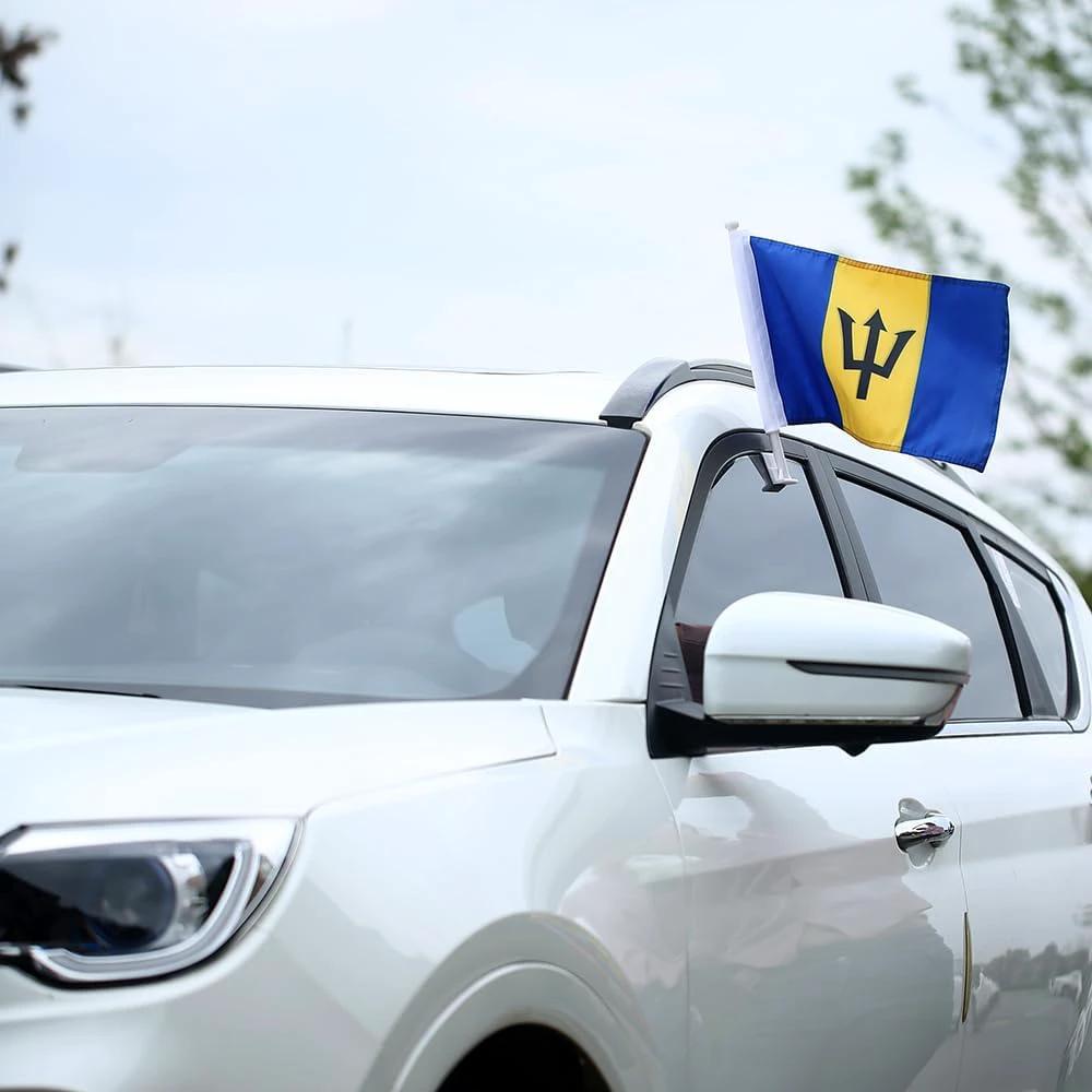Barbados National Flag Car Window Flag of Barbados 11X18 Inch(28x46cm) 100% Polyester, Strong White Flagpole by flagsshop