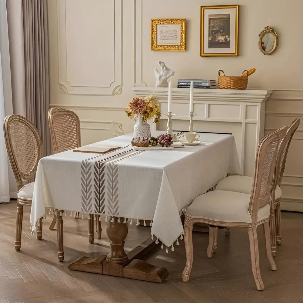 Elegance Leaves Embroidered Tablecloth by Casa & Beyond