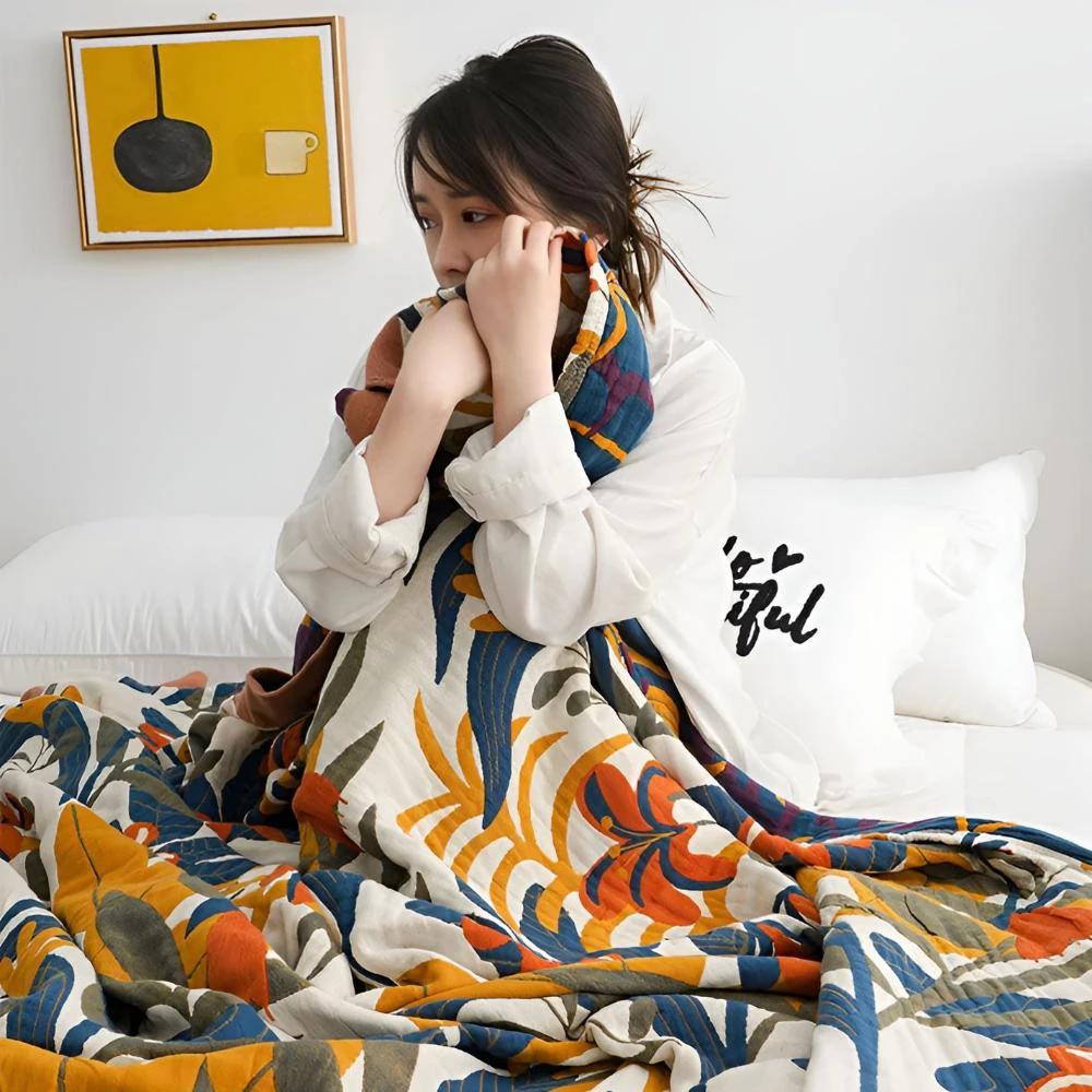 Sunrise Flora Cotton Blanket by Casa & Beyond