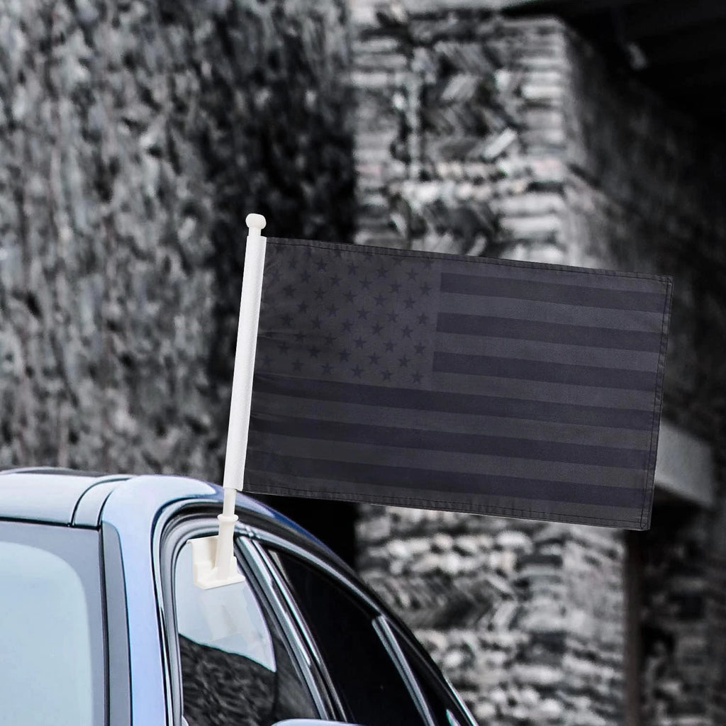 US Black flag Car Window Flag of American 11X18 Inch(28x46cm) 100% Polyester, Strong White Flagpole by flagsshop