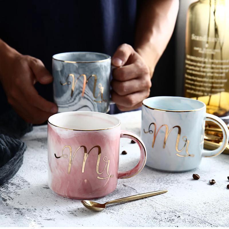 Marble Porcelain Mr & Mrs Coffee Mugs by Bowlift