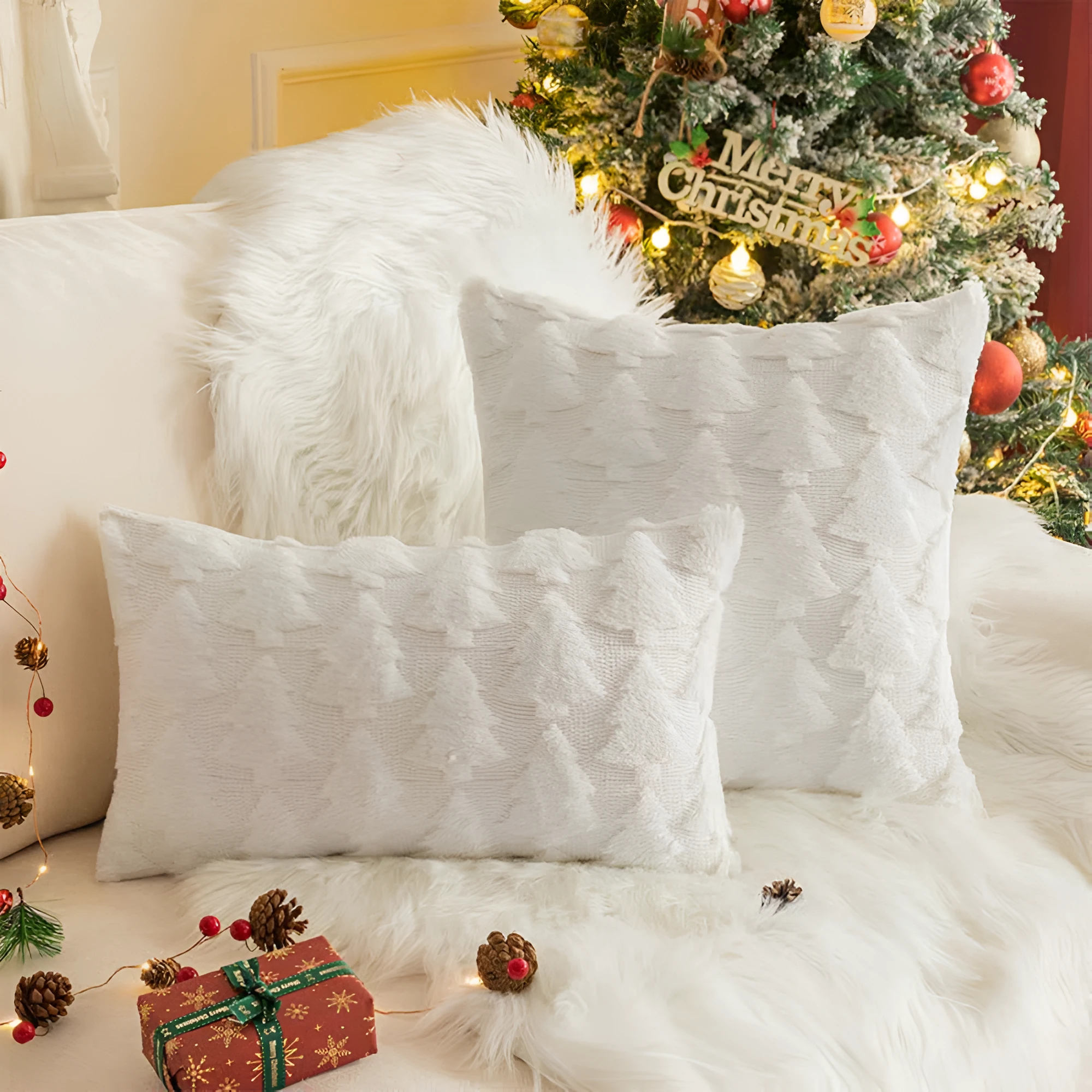 Plush Christmas Tree Fluffy Pillowcases by Casa & Beyond