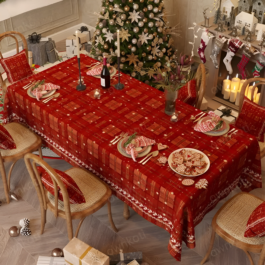 Festive Red Christmas Chenille Tablecloth by Casa & Beyond