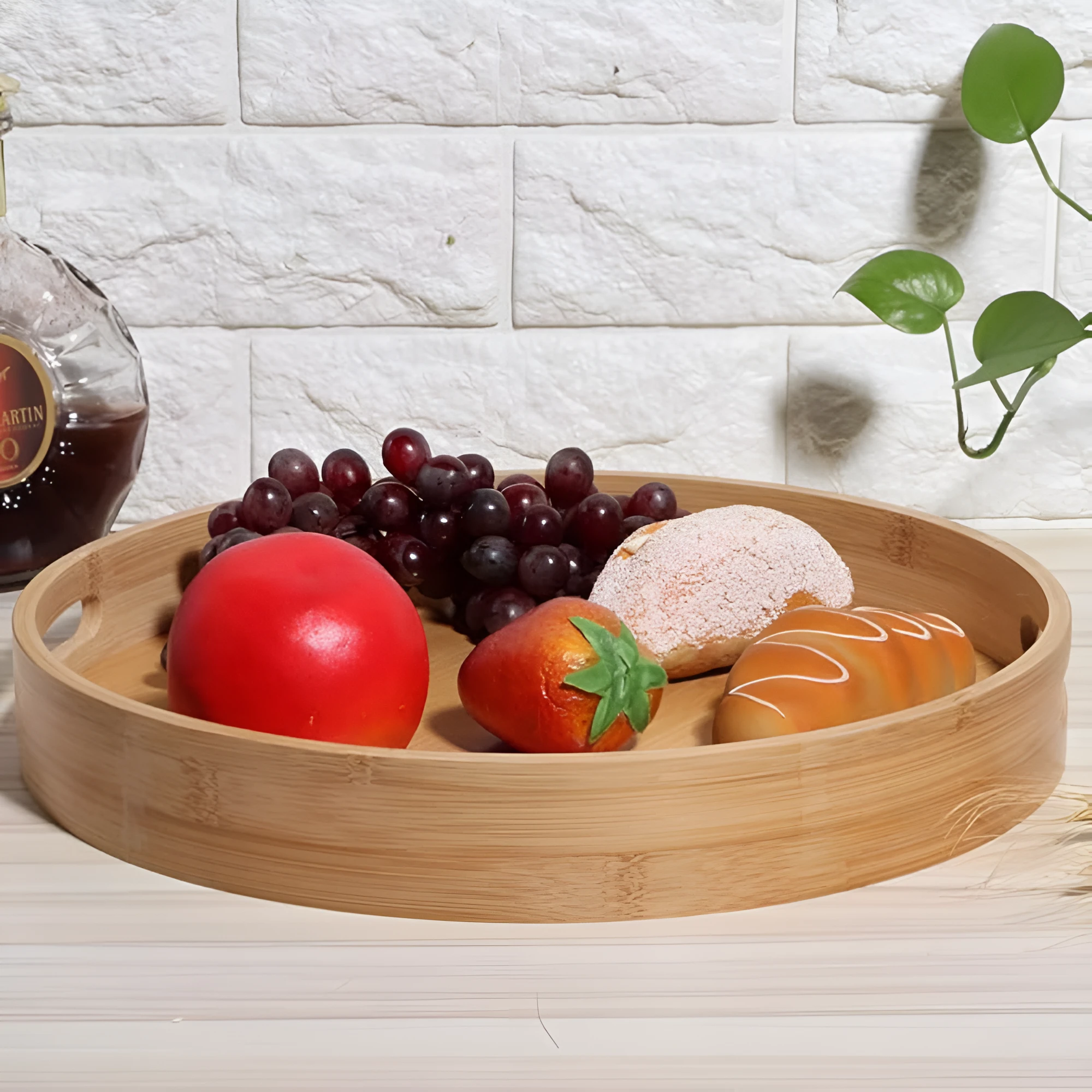 Bamboo Wood Round Serving Tray by Casa & Beyond