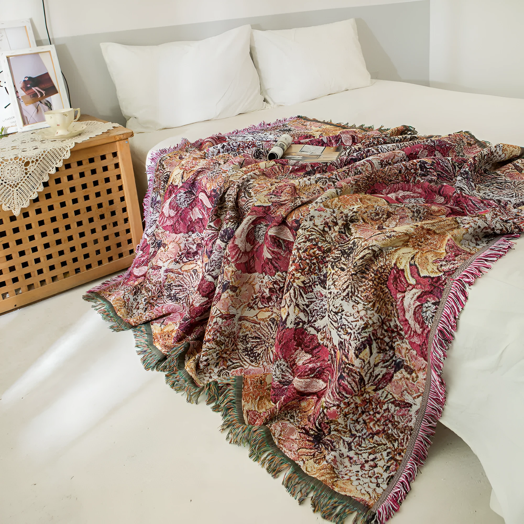 Vintage Floral Tassel Throw Blanket by Casa & Beyond