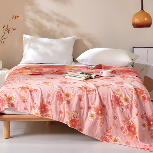 Blush Cotton Gauze Floral Blanket by Casa & Beyond