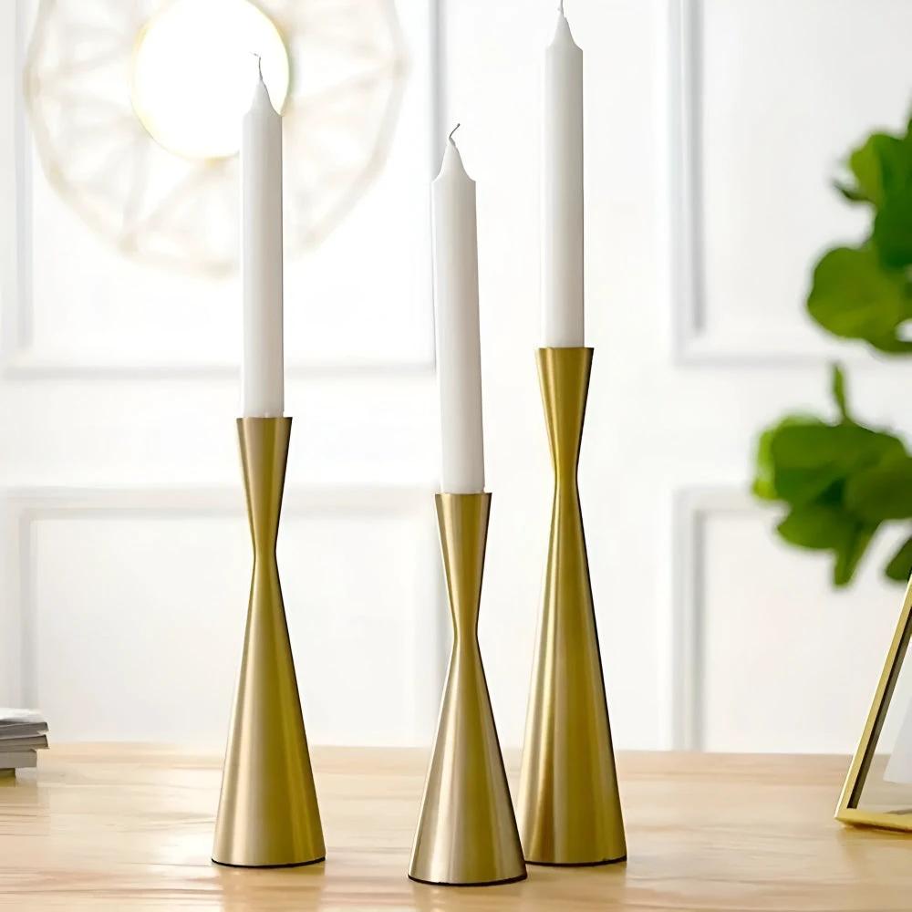 Sleek Nordic Brass Waist Candlestick| 3pcs Set by Casa & Beyond