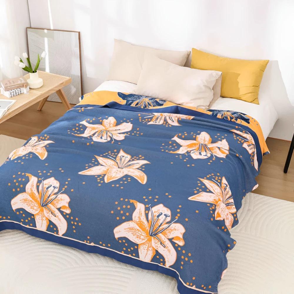 Serene Lily Floral Cotton Blanket by Casa & Beyond