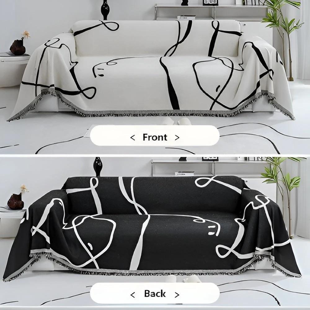 Abstract Line Reversible Chenille Sofa Cover by Casa & Beyond