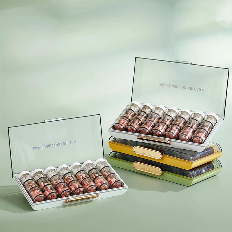Portable high-capacity weekly pill organizer by Bowlift