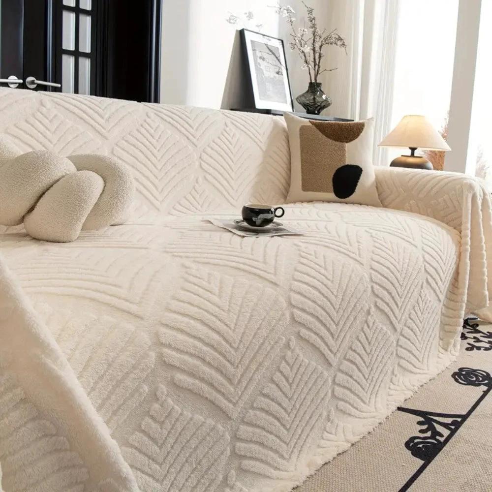 Herringbone Leaf Design Fleece Sofa Cover by Casa & Beyond