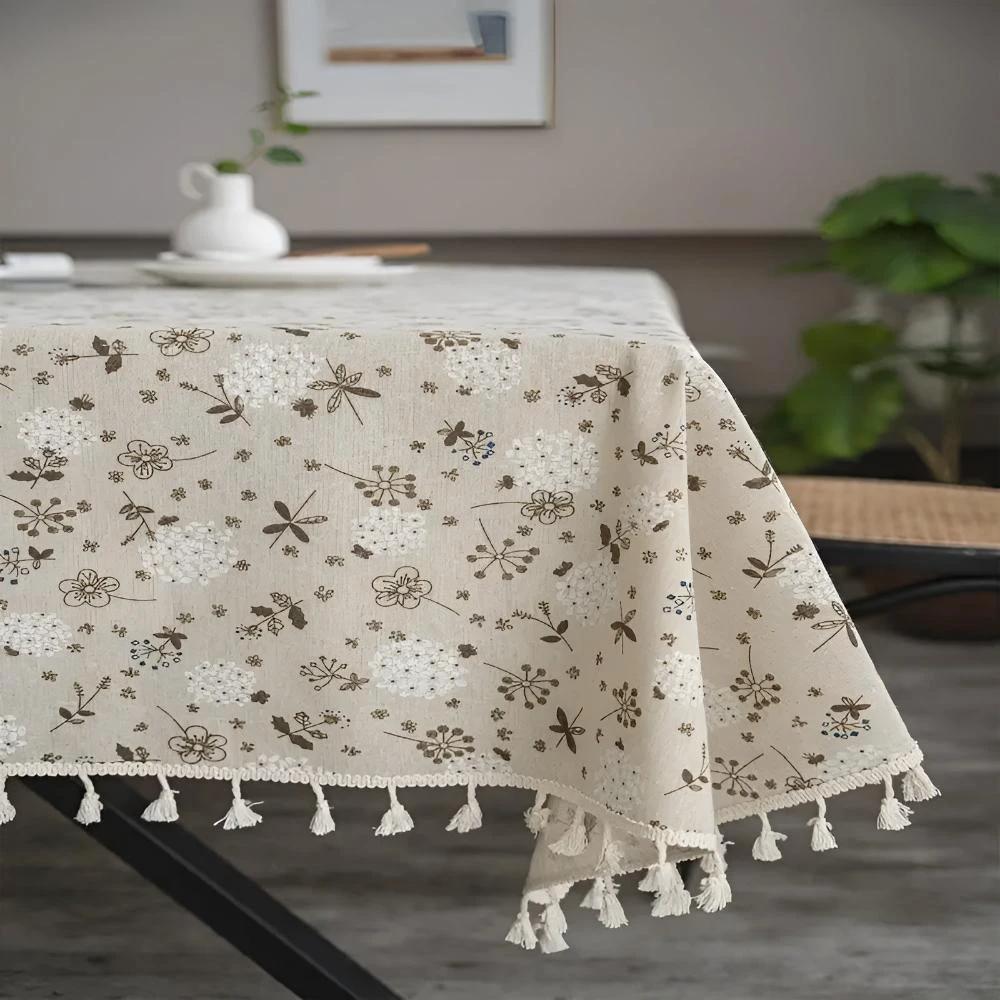 Dandelion Beige Tassel Tablecloth by Casa & Beyond
