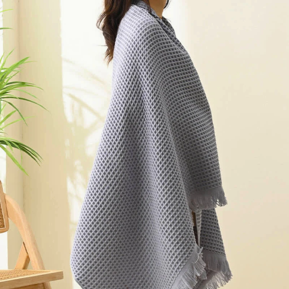 Pure Cotton Waffle Shawl Bath Towel by Casa & Beyond