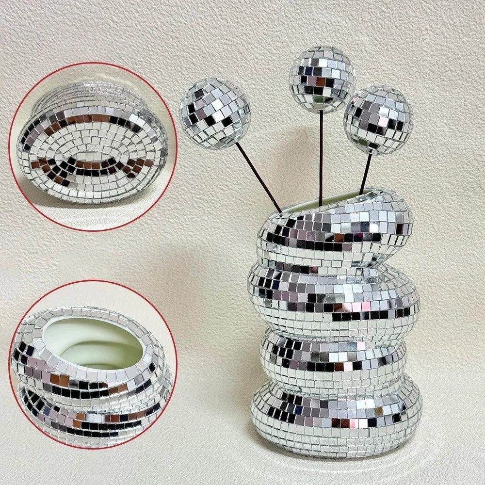 Mirror-clad disco vase with retro charm and modern flair Bowlift by Bowlift