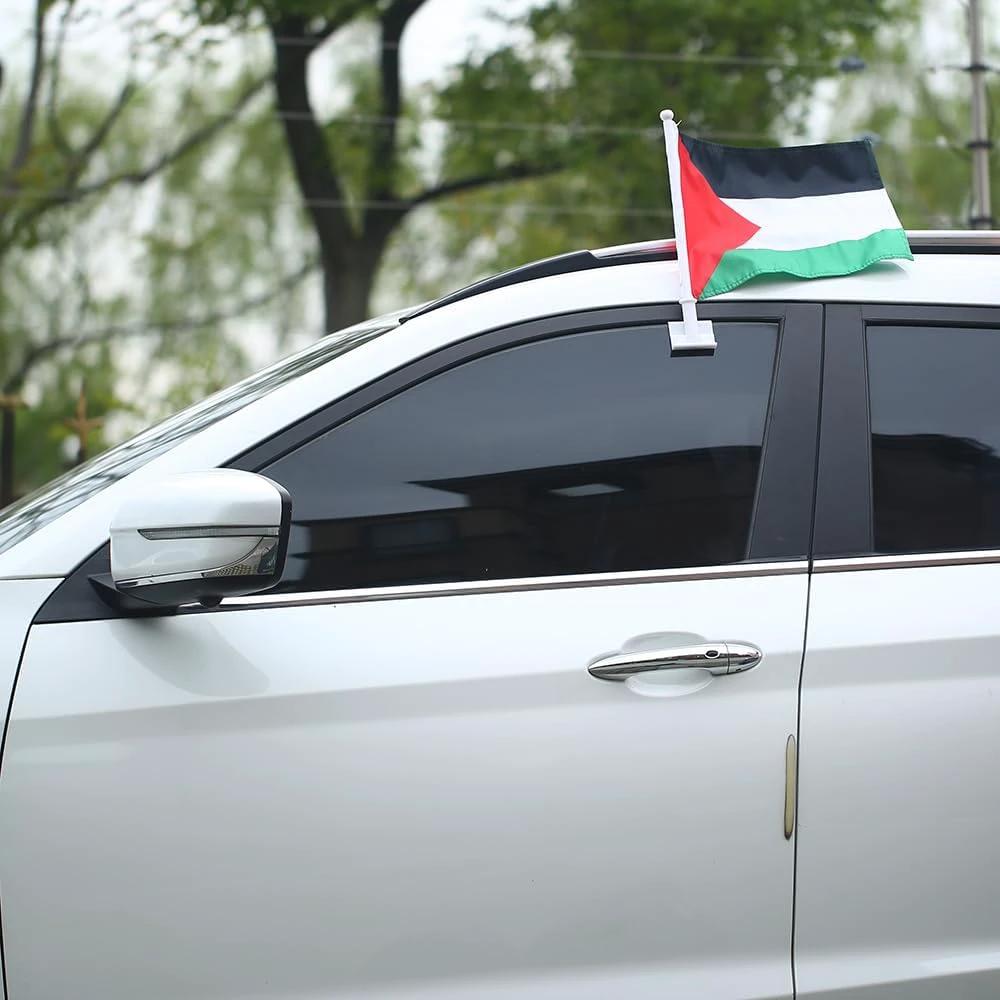 Palestinian flag Car Window Flag of Palestinian 11X18 Inch(28x46cm) 100% Polyester, Strong White Flagpole by flagsshop