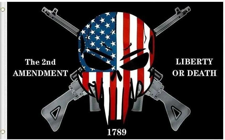 2nd Amendment Liberty or Death Punisher Skull Flag Gun Rights Patriots America 3x5ft by flagsjustdoit