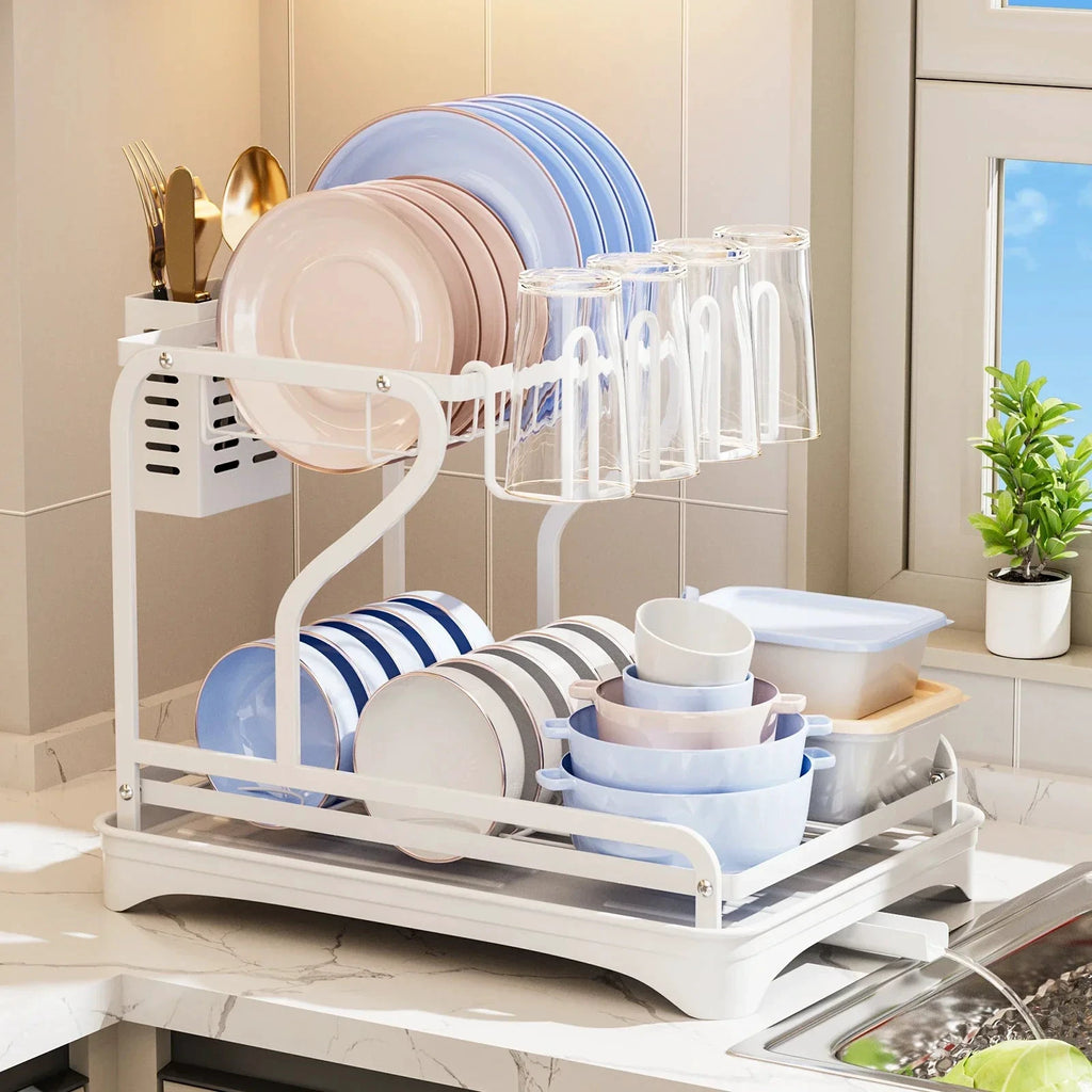 2Tier Metal Dish Drying Drainer Rack With Drainboard Kitchen Counter by Bowlift