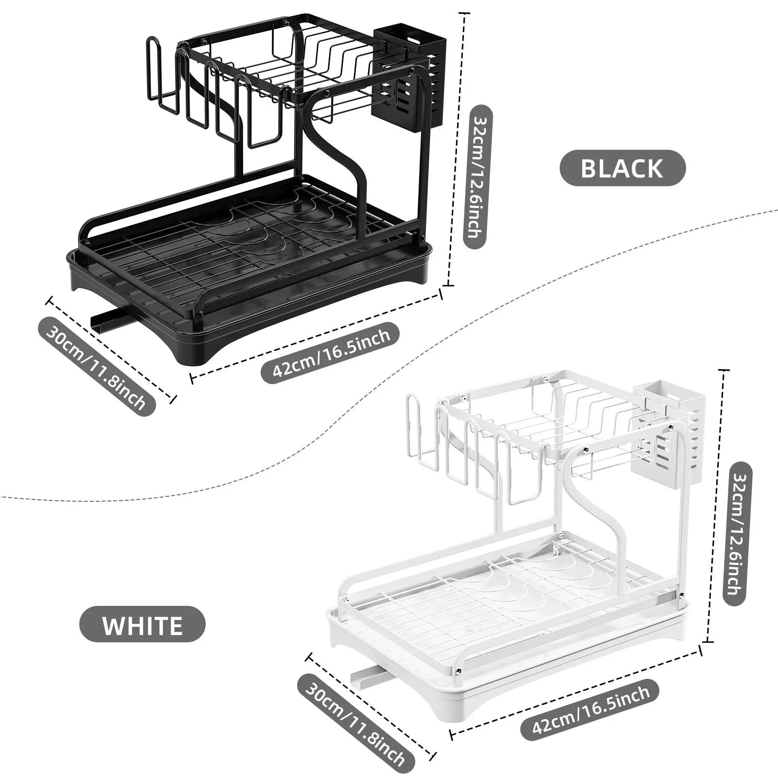 2Tier Metal Dish Drying Drainer Rack With Drainboard Kitchen Counter by Bowlift