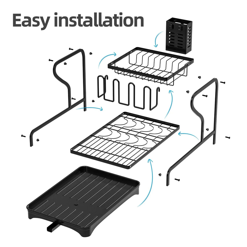 2Tier Metal Dish Drying Drainer Rack With Drainboard Kitchen Counter by Bowlift