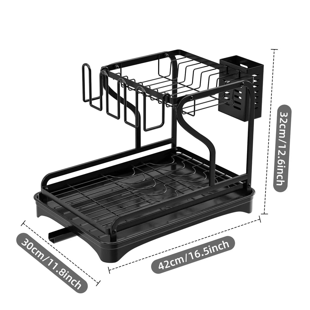 2Tier Metal Dish Drying Drainer Rack With Drainboard Kitchen Counter by Bowlift