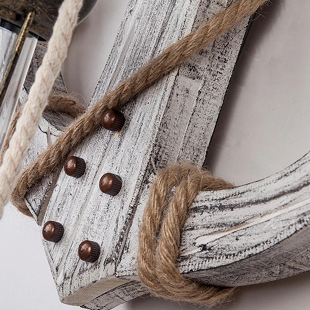 Rustic wood anchor wall lamp with lantern Bowlift by Bowlift