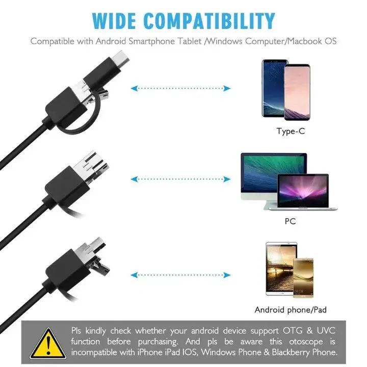 3-in-1 USB Endoscope Camera – Waterproof, Flexible with 6 LED Lights by BowLift