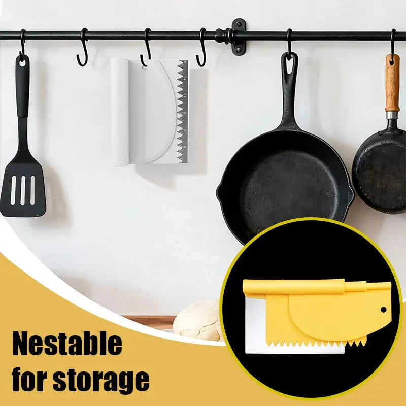 3-in-1 Stainless Steel Dough Scraper Set Bench Bowl Cake Pastry Scraper by Bowlift