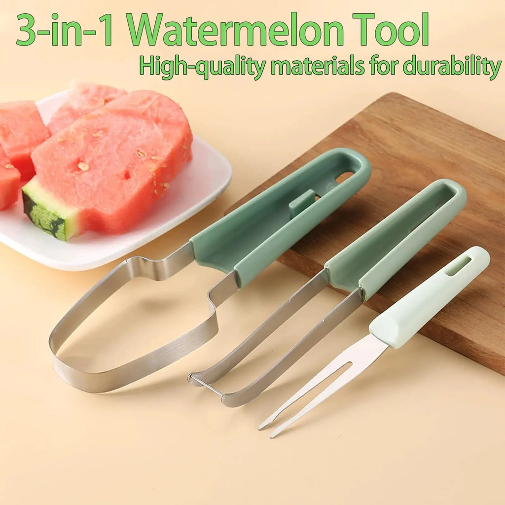 3-in-1 Watermelon Fork Slicer Stainless Steel Fruit Cutting Tool Set by Bowlift