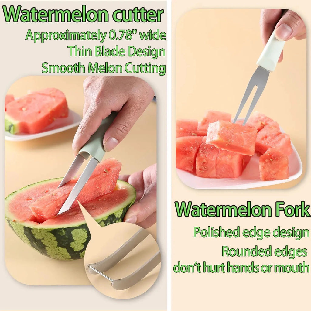 3-in-1 Watermelon Fork Slicer Stainless Steel Fruit Cutting Tool Set by Bowlift