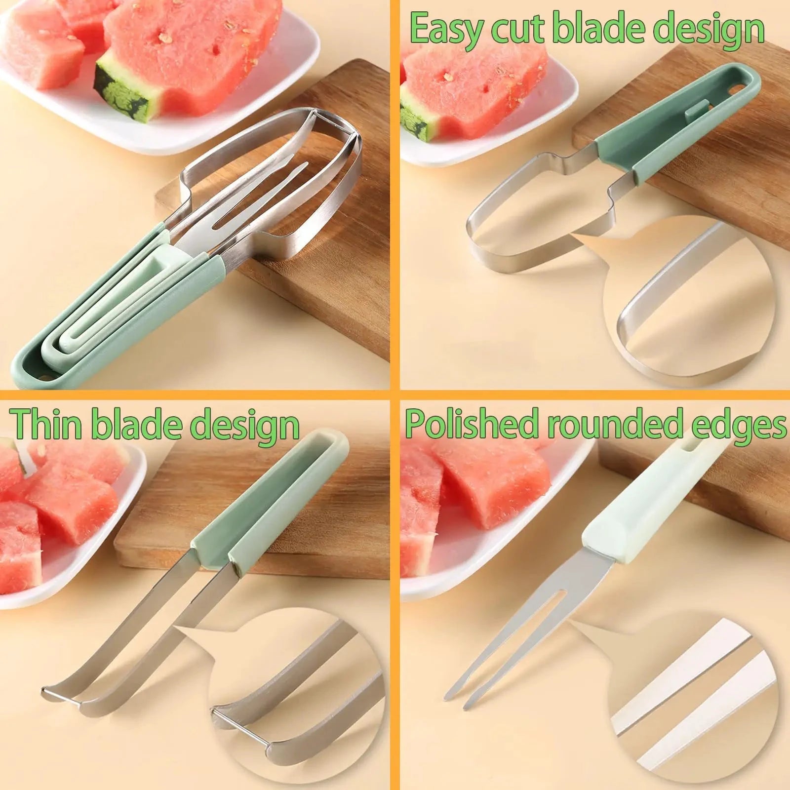 3-in-1 Watermelon Fork Slicer Stainless Steel Fruit Cutting Tool Set by Bowlift