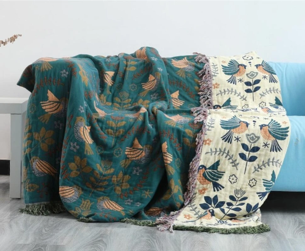 Premium Reversible Scandinavian Bird Throw Blanket - Extra Soft Bowlift by Bowlift