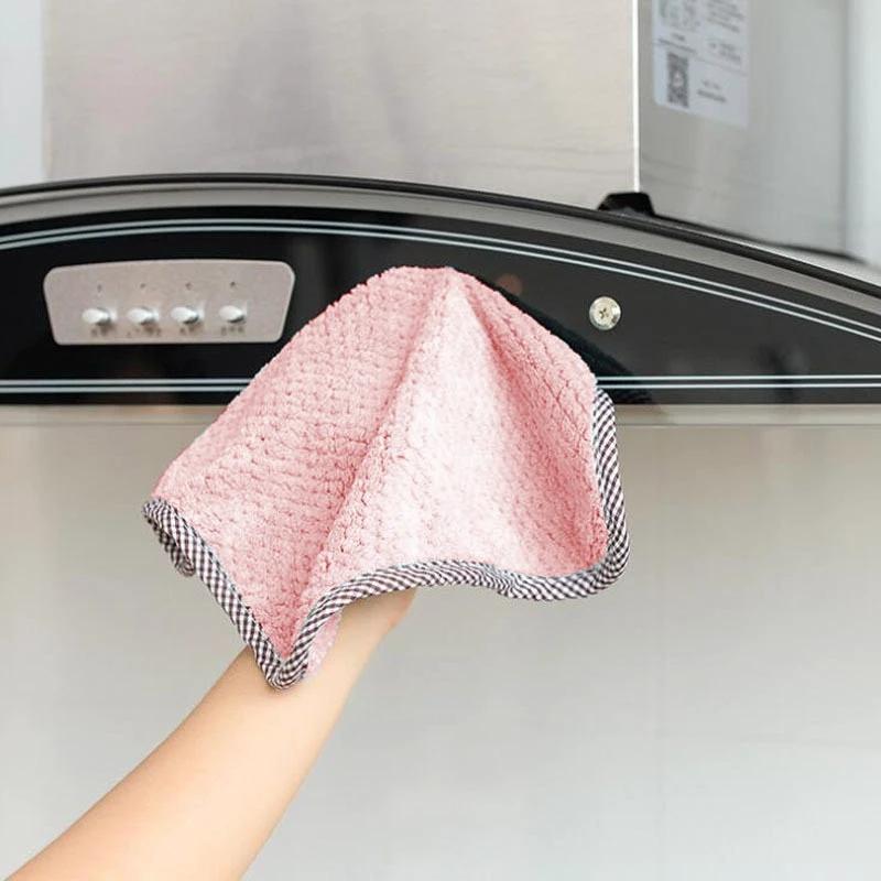 3 Pack Pink Hanging Coral Fleece Lint-Free Absorbent Cloth Dishcloth by Bowlift