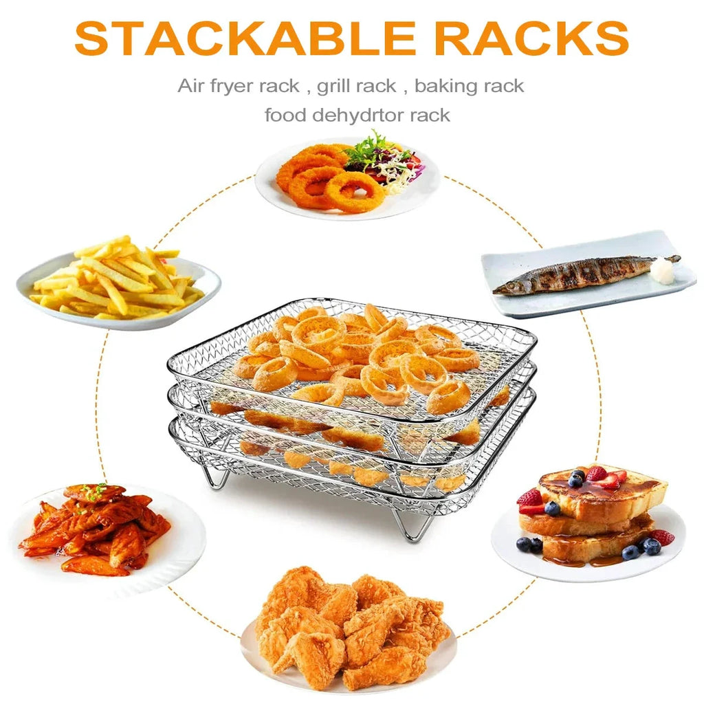3-Tier Stainless Steel Air Fryer Rack Universal Stackable Accessory by Bowlift