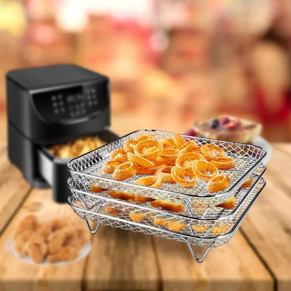 3-Tier Stainless Steel Air Fryer Rack Universal Stackable Accessory by Bowlift