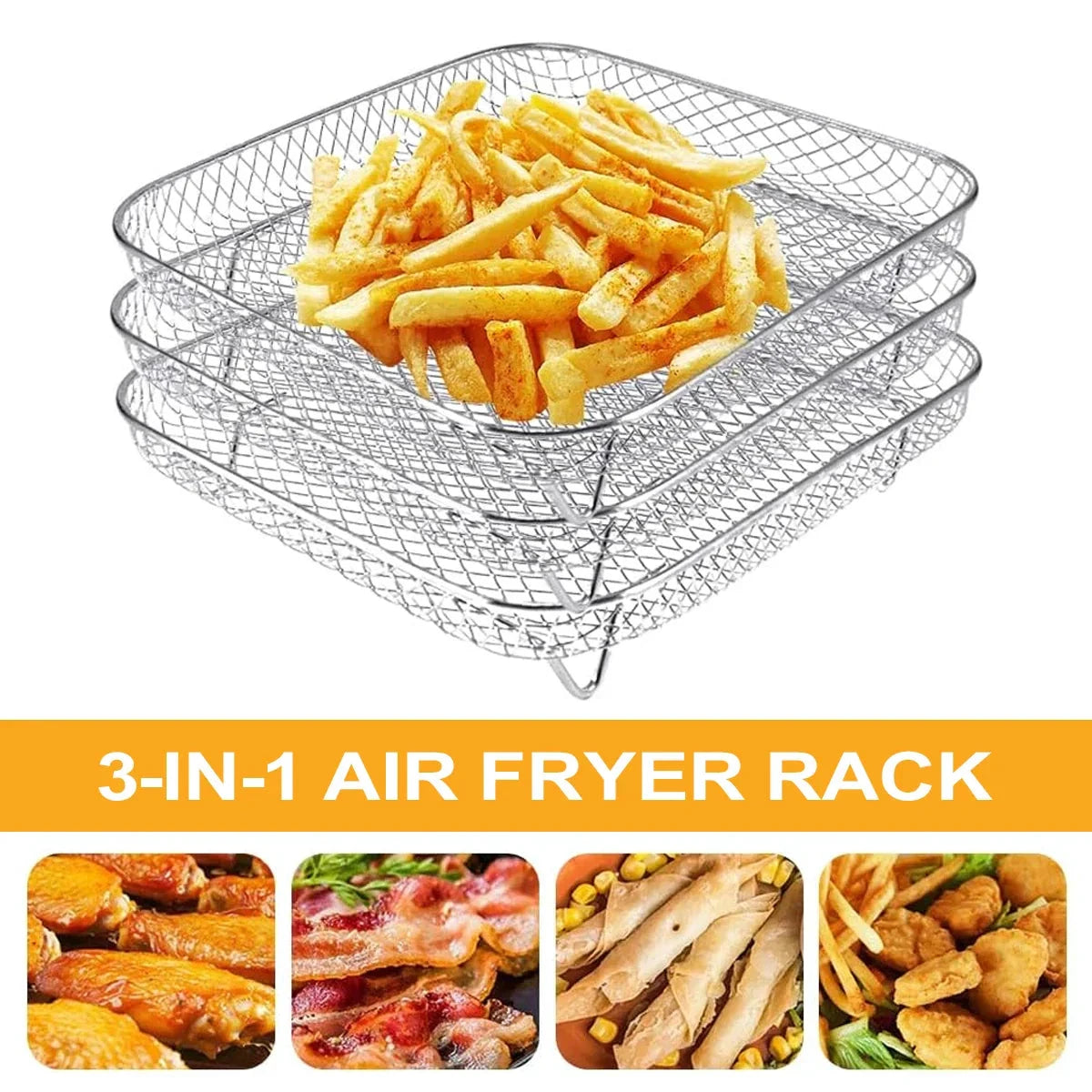 3-Tier Stainless Steel Air Fryer Rack Universal Stackable Accessory by Bowlift