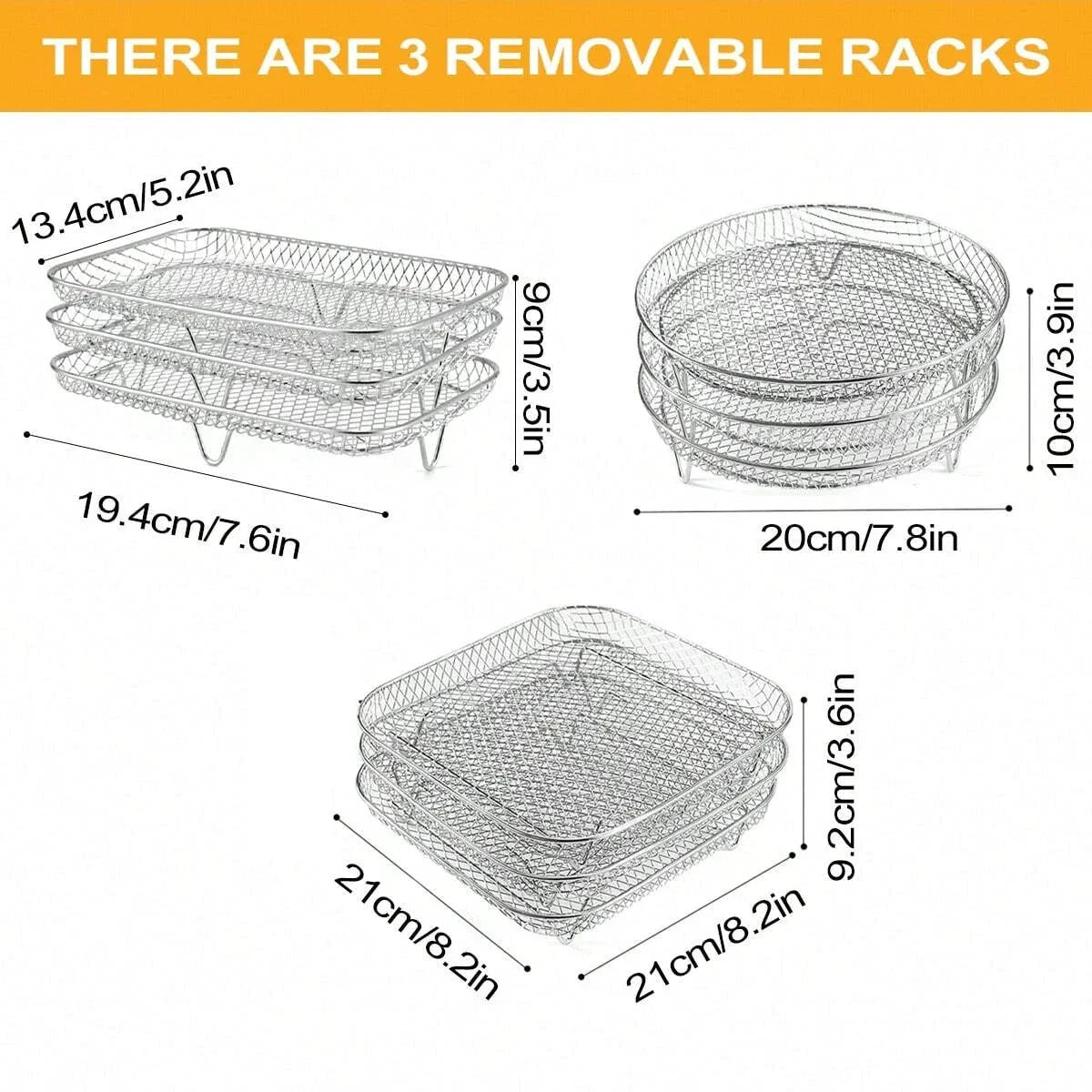 3-Tier Stainless Steel Air Fryer Rack Universal Stackable Accessory by Bowlift
