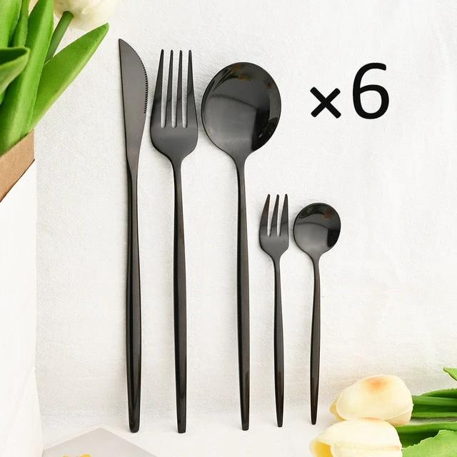 30Pcs Dinnerware Set Flatware Cutlery Set Stainless Steel Tableware by Bowlift