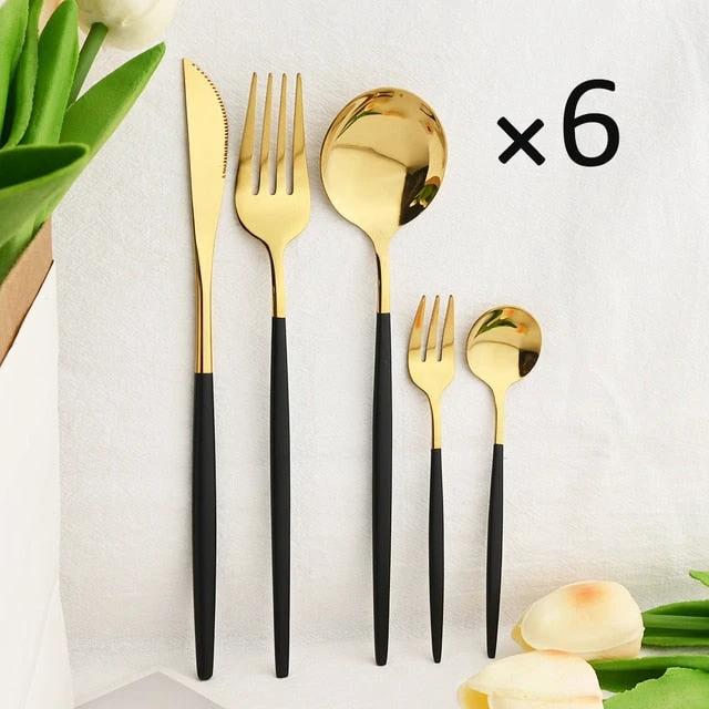 30Pcs Dinnerware Set Flatware Cutlery Set Stainless Steel Tableware by Bowlift
