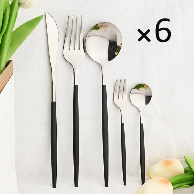 30Pcs Dinnerware Set Flatware Cutlery Set Stainless Steel Tableware by Bowlift