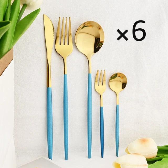 30Pcs Dinnerware Set Flatware Cutlery Set Stainless Steel Tableware by Bowlift