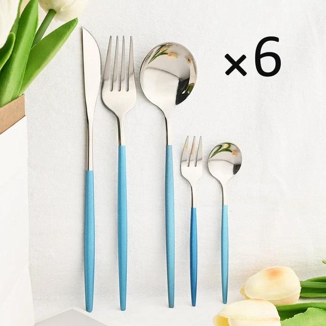 30Pcs Dinnerware Set Flatware Cutlery Set Stainless Steel Tableware by Bowlift