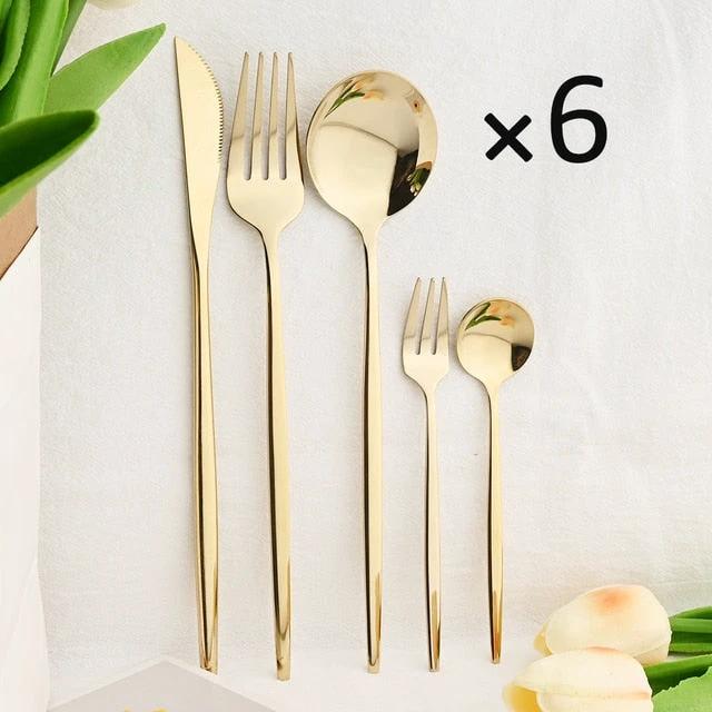 30Pcs Dinnerware Set Flatware Cutlery Set Stainless Steel Tableware by Bowlift