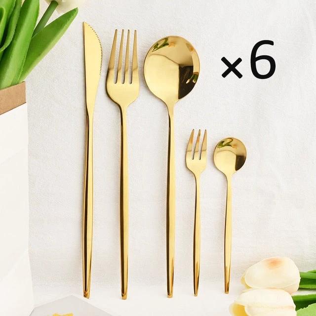 30Pcs Dinnerware Set Flatware Cutlery Set Stainless Steel Tableware by Bowlift