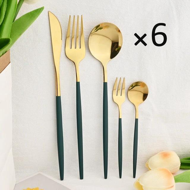 30Pcs Dinnerware Set Flatware Cutlery Set Stainless Steel Tableware by Bowlift