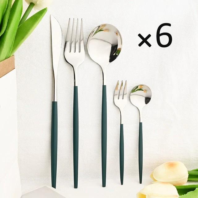 30Pcs Dinnerware Set Flatware Cutlery Set Stainless Steel Tableware by Bowlift