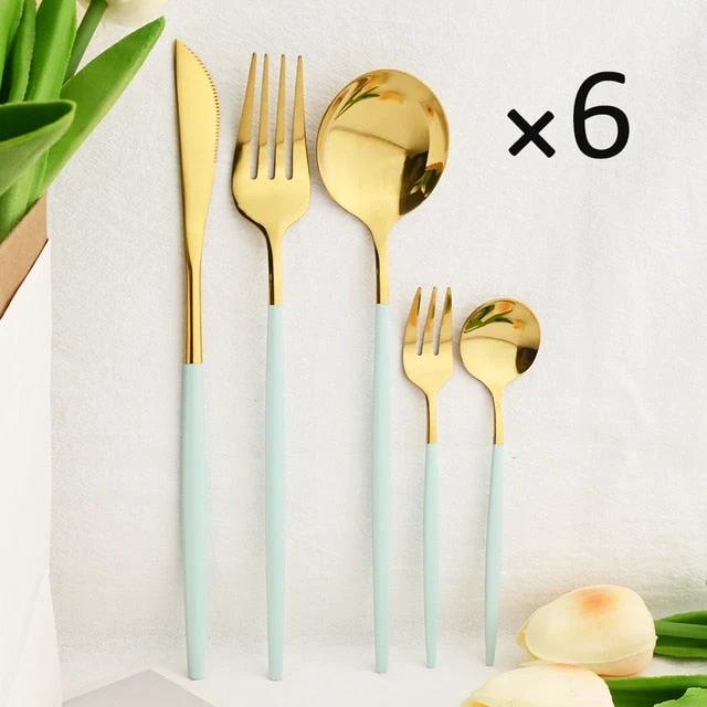 30Pcs Dinnerware Set Flatware Cutlery Set Stainless Steel Tableware by Bowlift
